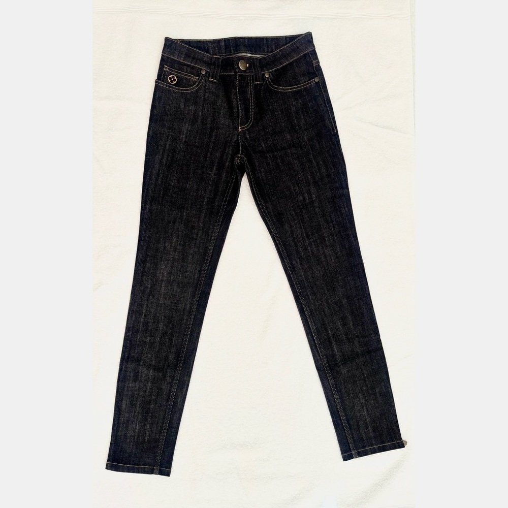 Louis Vuitton LV Dark Indigo Jeans Flower Pocket Zip Ankle Size 34